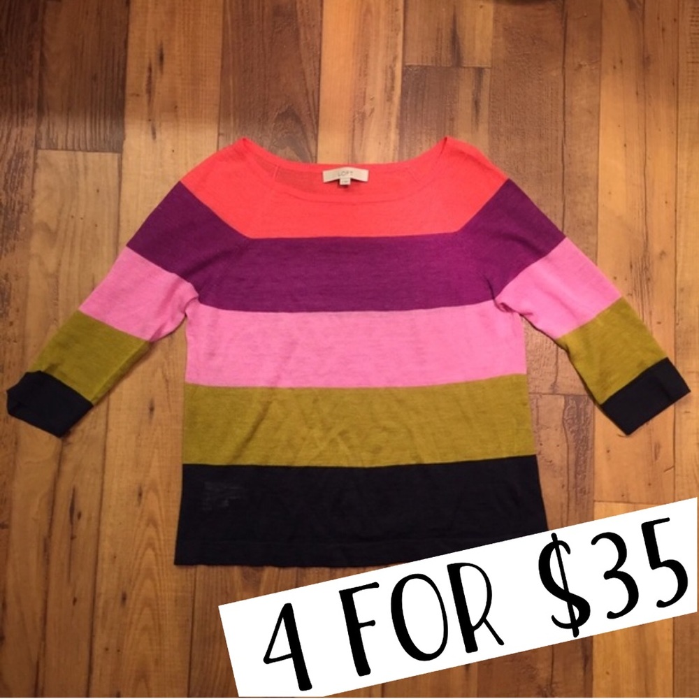 LOFT pink striped top size small